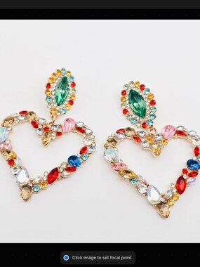 Heart-Shaped Colored Rhinestone Earrings